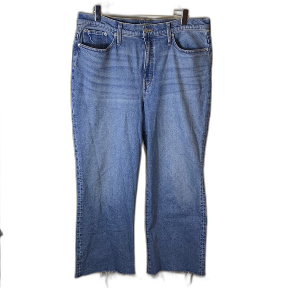 J. Crew Lakeshore Blue Denim Slim Wide Leg Frayed Hem Crop Jeans Size 32/14 US - Picture 3 of 16